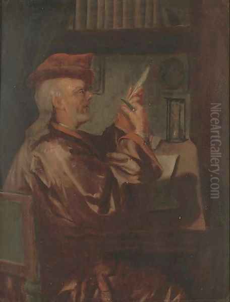 A writer sharpening his quill - view 1