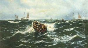 Fisherman rowing out to their boats by Thomas Rose Miles