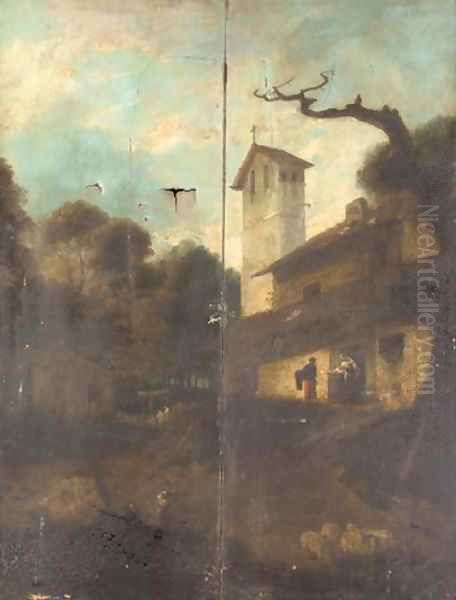Figures in a continental village - view 1