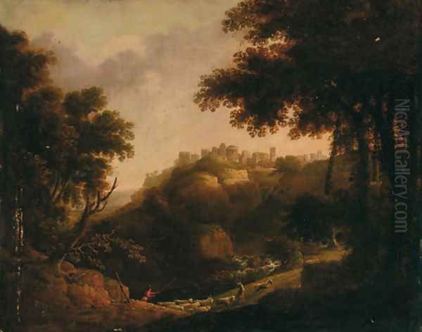 A shepherd with his flock before Tivoli, Italy - view 1