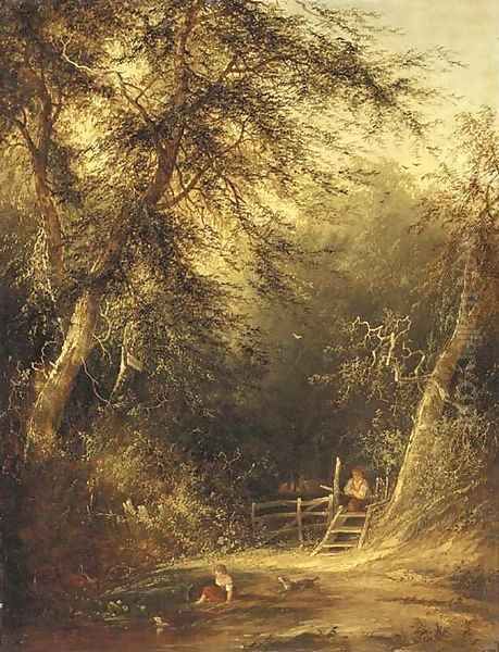 Children playing in a woodland glade - view 1