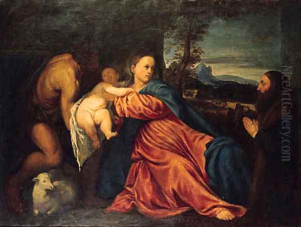 The Madonna and Child adored by Saint John the Baptist and a male donor, in a landscape - view 1