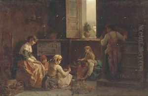 Preparing the evening meal by Luigi Maggiorani