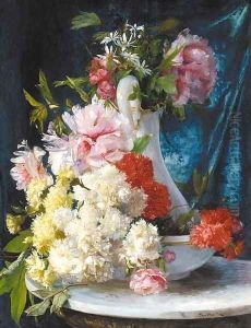 Summer flowers in a glass pitcher and bowl by Ricardo Marti