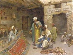 At the bazar the carpet seller by Alphons Leopold Mielich