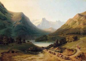 Travellers on their way to a lake