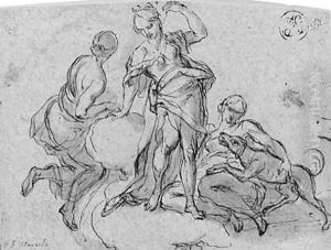 Diana with her dog and two nymphs by Giovanni Battista Marcola