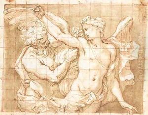 Daedalus attaching wings to Icarus by Giovanni Battista Merano