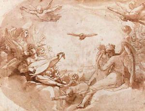 The Holy Ghost surrounded by music-making angels by Raffaello Motta (Raffaellino Da Reggio)