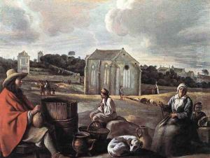 Landscape with Peasants and a Chapel by Le Nain Brothers