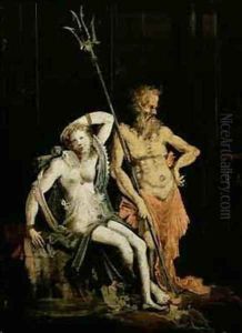 Scene of Hell detail showing Hades and Persephone rulers of the Underworld by Francois de Nome (Monsu, Desiderio)