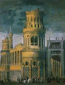 Architectural fantasy depicting the martyrdom of a female saint