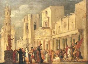 An architectural capriccio with the martyrdom of Saint Agatha