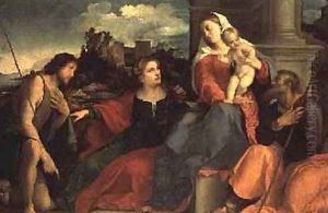Madonna and Child with St. John the Baptist and Saints, 1530 by Palma Vecchio (Jacopo Negretti)