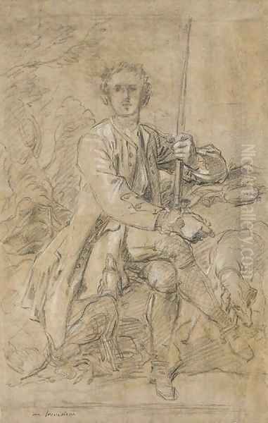Portrait of Jean-Baptiste Le Gobien, seigneur de Saint-Jouan, holding a gun, seated, with two dogs - view 1