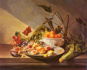 A Still Life With Fruit And Vegetables On A Table by David Emil Joseph de Noter