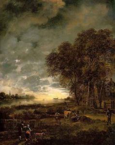 A Landscape with a River at Evening 1650 by Aert van der Neer