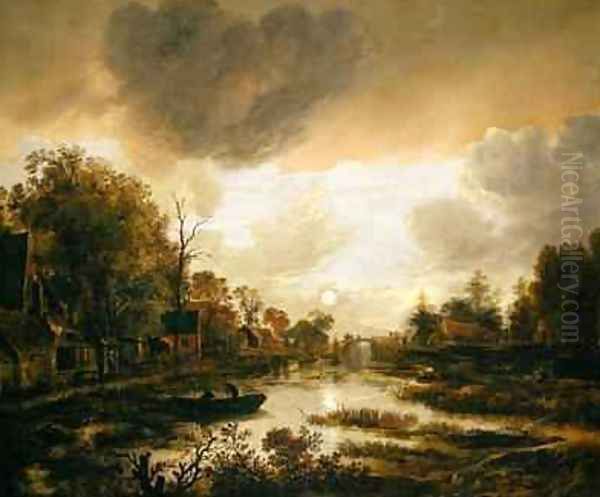 A River Landscape by Moonlight by Aert van der Neer