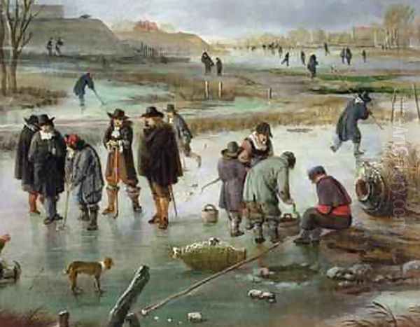 Ice Skating outside the City Walls detail of ice hockey players - view 1