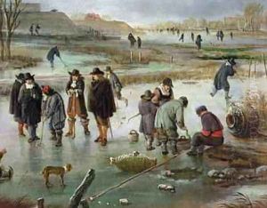 Ice Skating outside the City Walls detail of ice hockey players