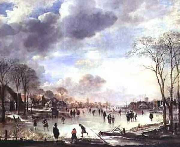 Winter Landscape with Figures on a Frozen Canal - view 1