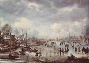 Winter scene with figures skating