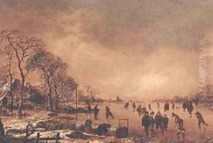 Wooded river landscape in Winter by Aert van der Neer