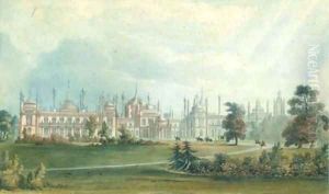 Brighton Pavilion, Perspective View of the West Front, by Joseph Nash