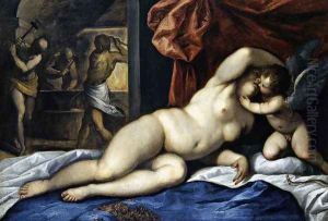 Venus and Cupid at Vulcan's Forge c. 1610 by Palma Vecchio (Jacopo Negretti)