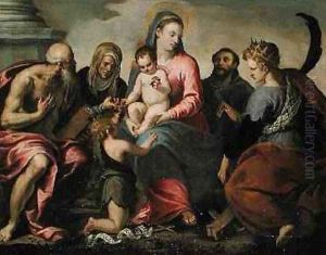 Virgin and Child surrounded by Saints Jerome, Elizabeth, John the Baptist, Francis and Catherine by Palma Vecchio (Jacopo Negretti)