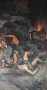 Interior of organ panel door depicting Cain and Abel, 1600