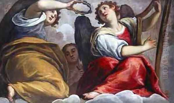 Musical Angels with a Cymbal and a Harp - view 1