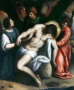 The Dead Christ, Held by Three Angels by Palma Vecchio (Jacopo Negretti)