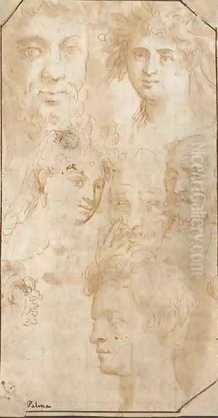 Seven heads with a self portrait and a portrait of Adriana Negretti - view 1