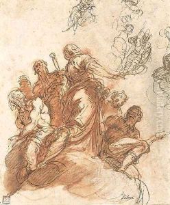 A group of figures on a cloud, with studies of other figures by Palma Vecchio (Jacopo Negretti)