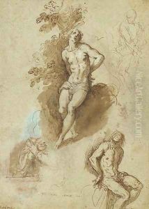 Three studies of Saint Sebastian tied to a tree, by Palma Vecchio (Jacopo Negretti)