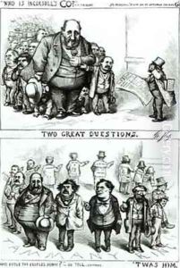 Cartoons featuring William Marcy Boss Tweed James Ingersoll and George Miller by Thomas Nast