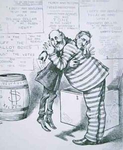 William MBoss Tweed hugging the figure of Samuel J Tilden from Harpers Weekly 1871 by Thomas Nast