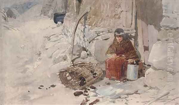 A kilted boy at the door of a Scottish croft - view 1