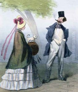 'We gentlemen all love virtuous maidens', caricature depicting a bounder or cad admiring a pretty girl by Amedee Charles Henri de Noe (Cham)