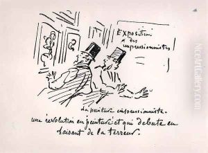 Caricature of the first Impressionist Exhibition in Paris, 'Revolution in Painting! And a terrorizing beginning', 1874 by Amedee Charles Henri de Noe (Cham)
