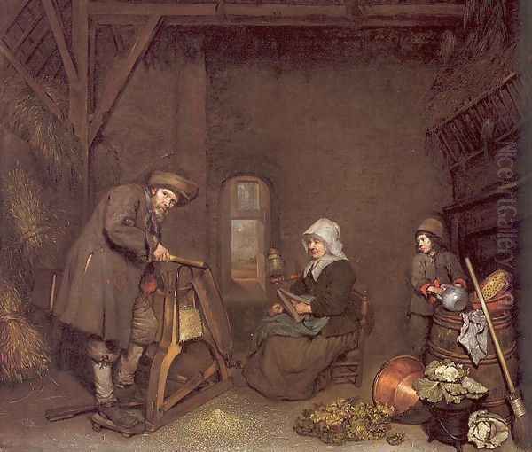 Chaff Cutter with a Woman Spinning and a Young Boy 1662-64 - view 1