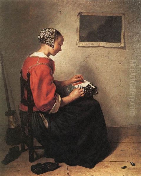 The Lace-Maker 1662 by Caspar Netscher