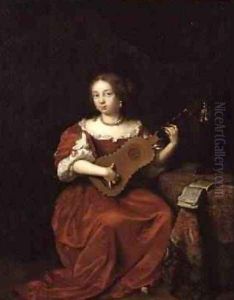 A Lady Playing the Guitar 1669 by Caspar Netscher