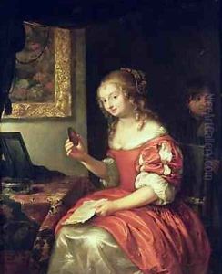 Young Woman with Letter and Locket 1667 by Caspar Netscher