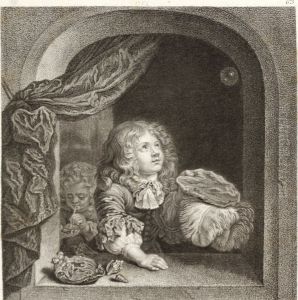 Two Boys Blowing Bubbles by Caspar Netscher