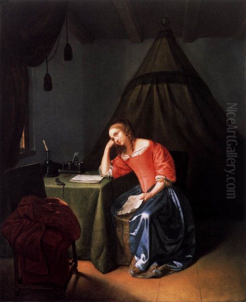 Young Girl Holding a Letter - view 1