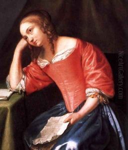 Young Girl Holding a Letter (detail) by Caspar Netscher