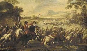 A cavalry battle before a fortified town by Filippo Napoletano
