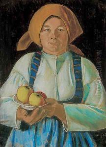 Young Woman Holding Apples 1934 by Istvan Nagy